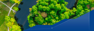 Forest and lake image with a graph graphic over to represent performance data