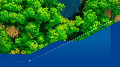 Forest and lake image with a graph graphic over to represent performance data