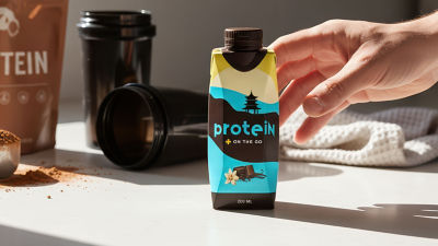 Hand reaching for protein drink in Tetra Prisma Aseptic carton package
