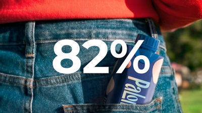 RTD alcoholic beverage in carton placed in a pocket with the number 80%