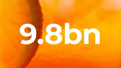 Zoom in of an orange with fact 9.8bn