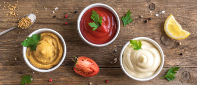 Sauces and mayonnaise in bowls