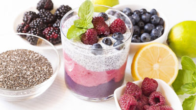 Smoothie with fresh berries and fruit