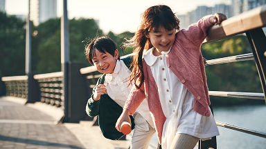 two kids playing outside