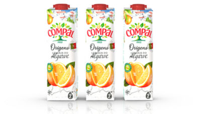 Compal orange juice in Tetra Stelo™ Aseptic 1000 Edge carton packages