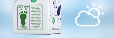Tetra Brik Aseptic carton package with carbon trust logo,  cloud illustration icon
