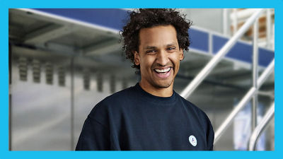 service man is smiling