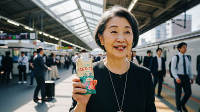 Lady with iced tea in beverage carton