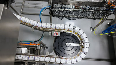 Cartons moving through an automated beverage packaging line