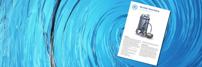 Folleto de mezclador Tetra Pak® RJCI B con un remolino de agua azul en segundo plano.