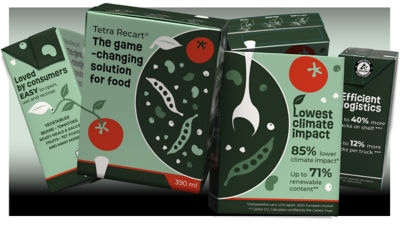 Tetra Recart carton packages with green vegetables design