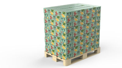 Stacked Tetra Recart packages on pallet