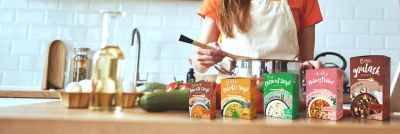 Cooking, soup in Tetra Recart cartons in different sizes