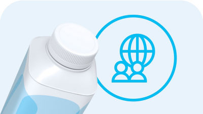 Tetra Top carton package and people and globe icon