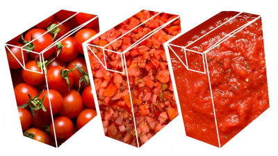 Tomato products transparent cartons
