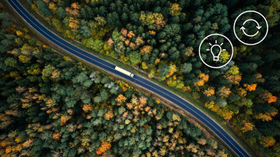 Top view of truck driving on road