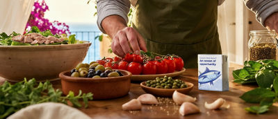 Tuna in Tetra Recart carton and fresh mediterranean food