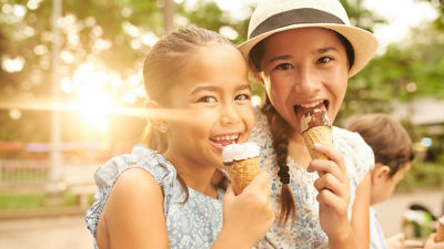 two girls eating ice cream