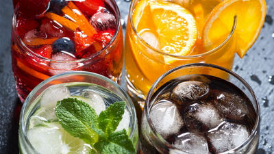 Soft drinks with ice, different flavors
