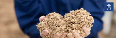Hands holding spent grain