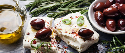 White cheese and olives