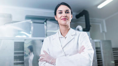 Woman in lab coat