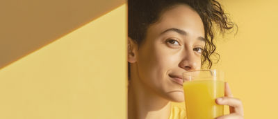 Woman with orange juice in glass