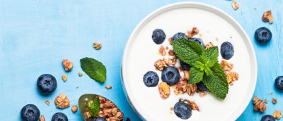 Blueberries in a yoghurt bowl