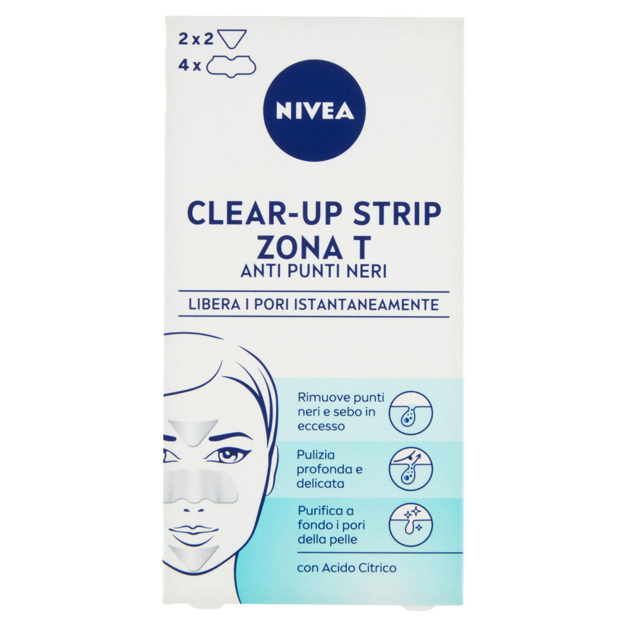 Cerotti anti punti neri per la zona T Clear-Up Strip 4 pz naso + 2 pz mento - Immagine 01