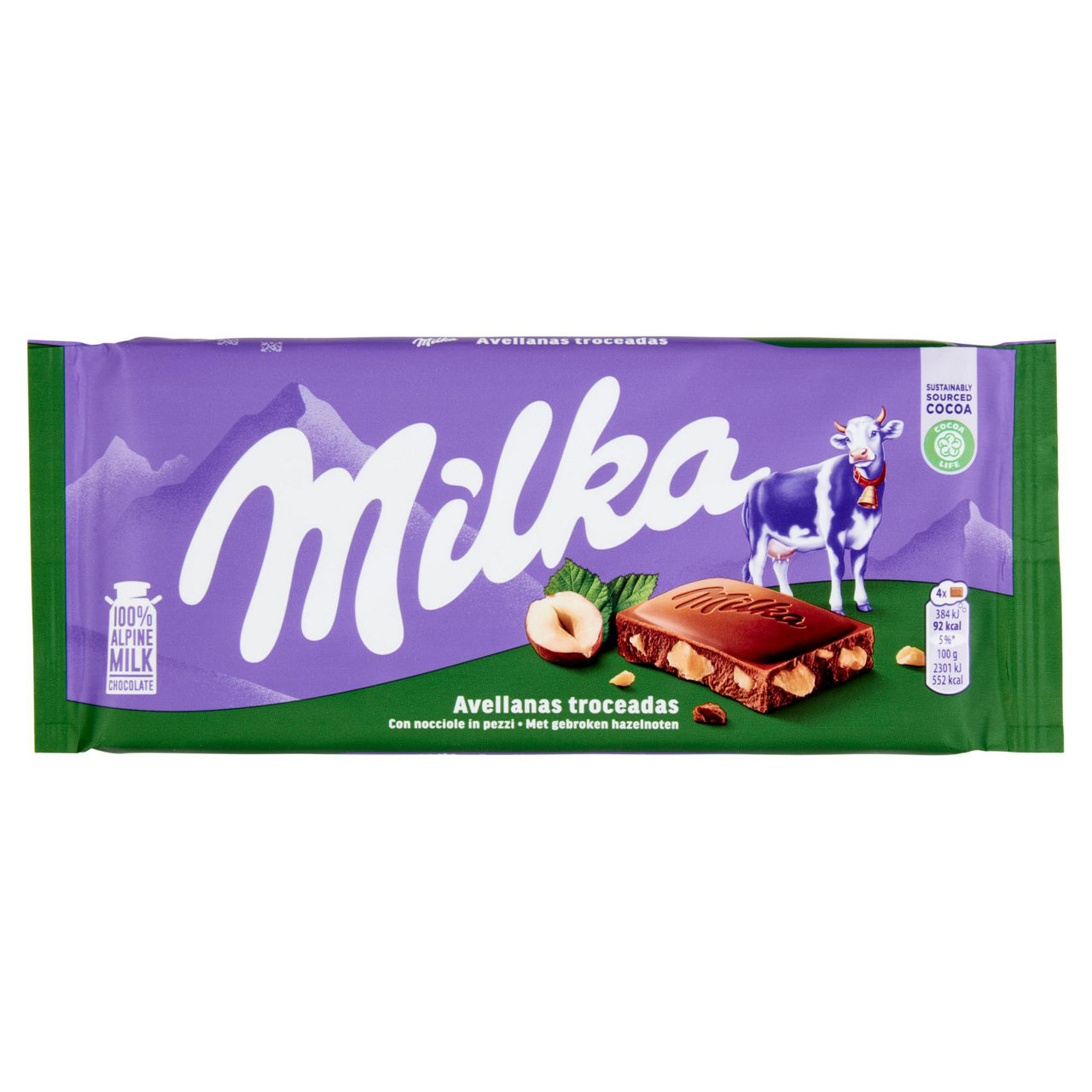 Tavoletta di cioccolato al latte 100% alpino e nocciole spezzate - 100g - Immagine 01