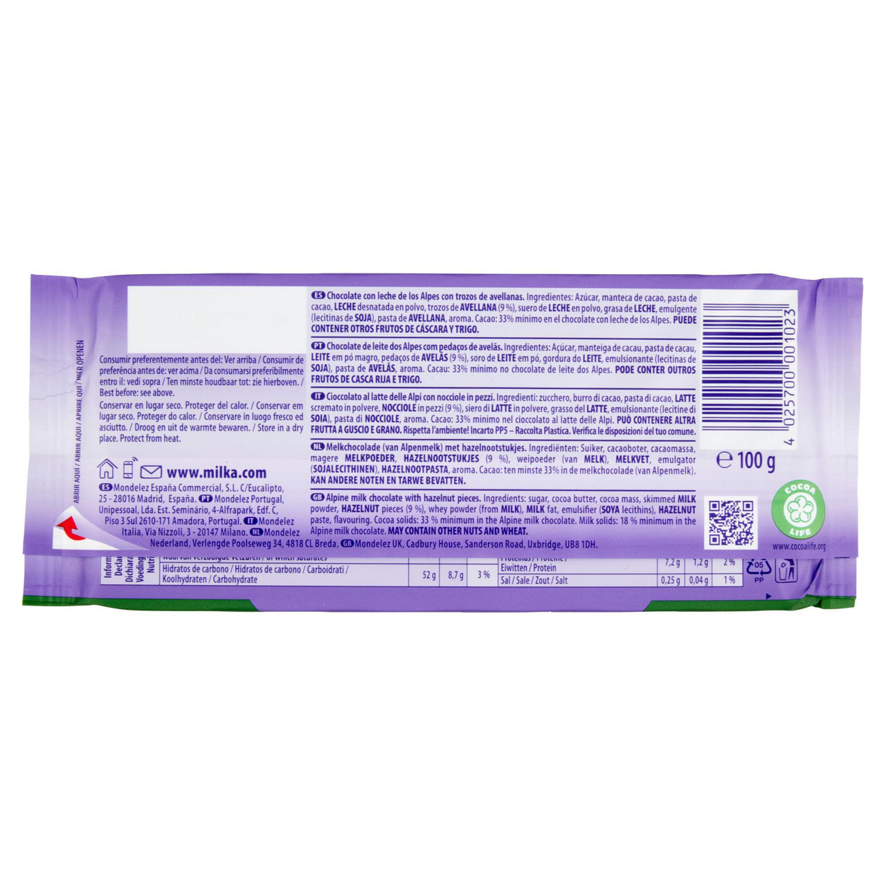 Tavoletta di cioccolato al latte 100% alpino e nocciole spezzate - 100g - Immagine 11