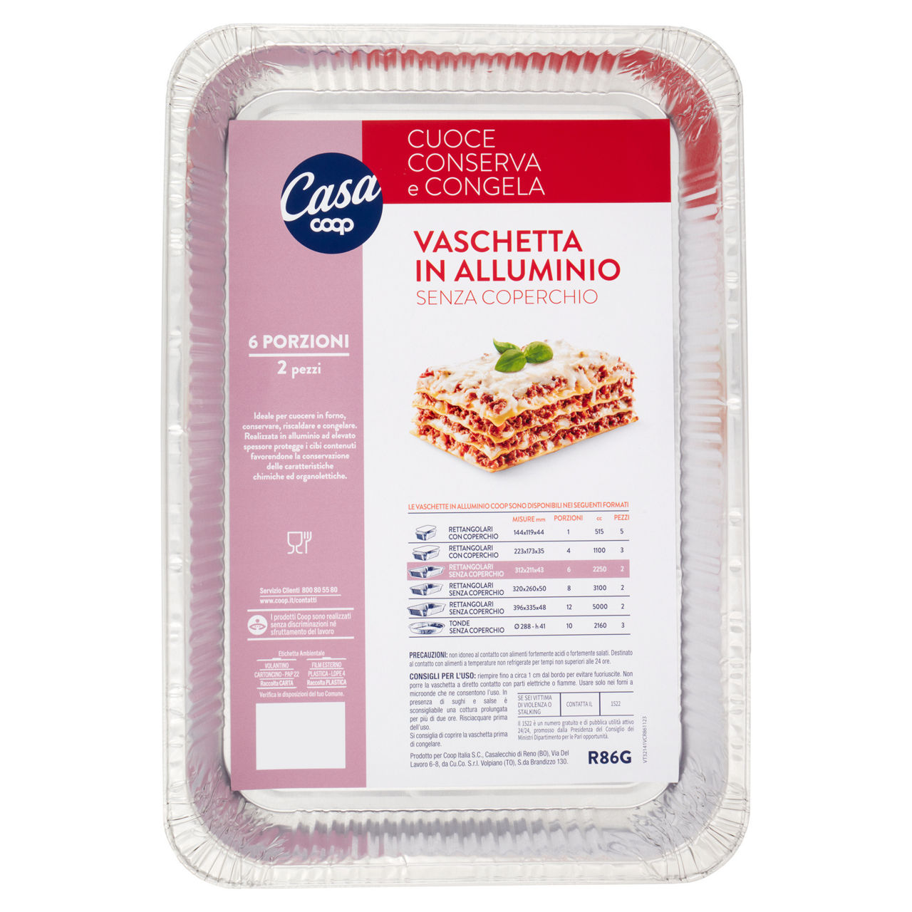 Vaschetta in alluminio coop casa rettangolare r86g 6porz.pz2 - Immagine 01