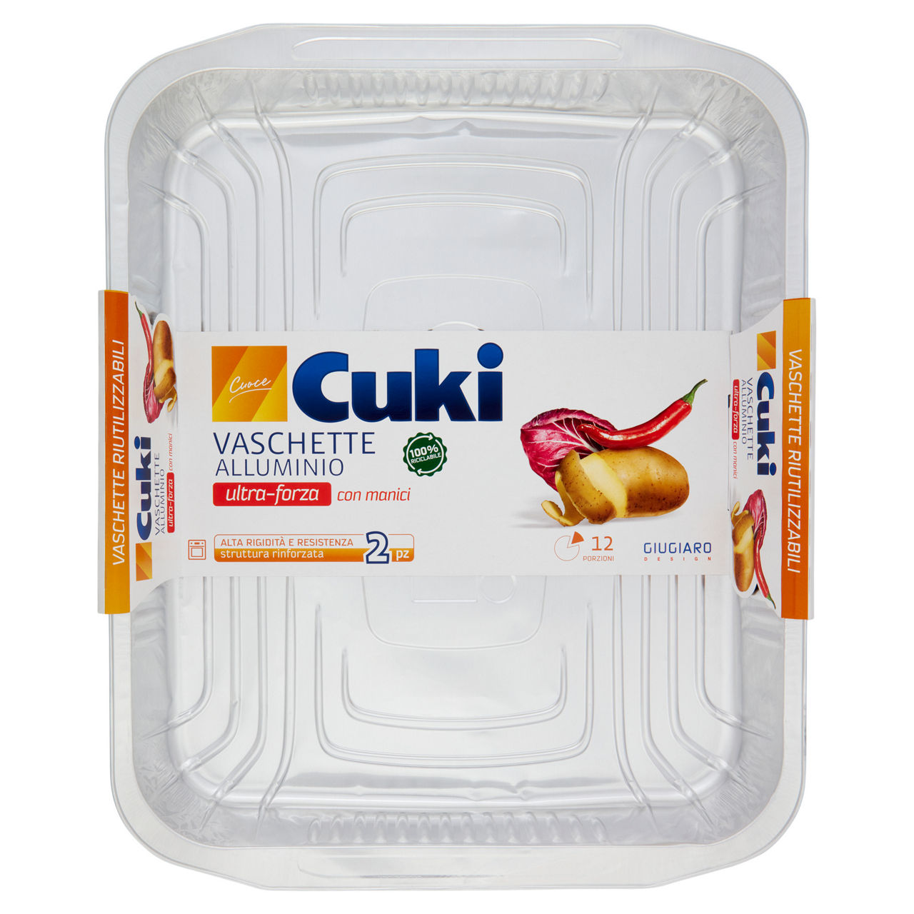 Vaschette in alluminio con manici 12 porzioni 2 pz