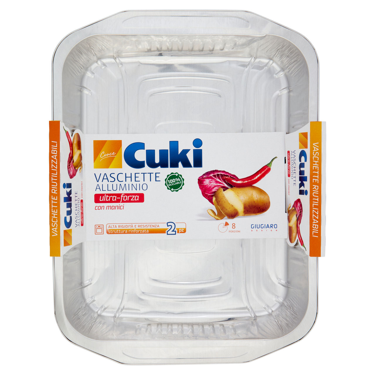 Vaschette in alluminio con manici 8 porzioni 2 pz