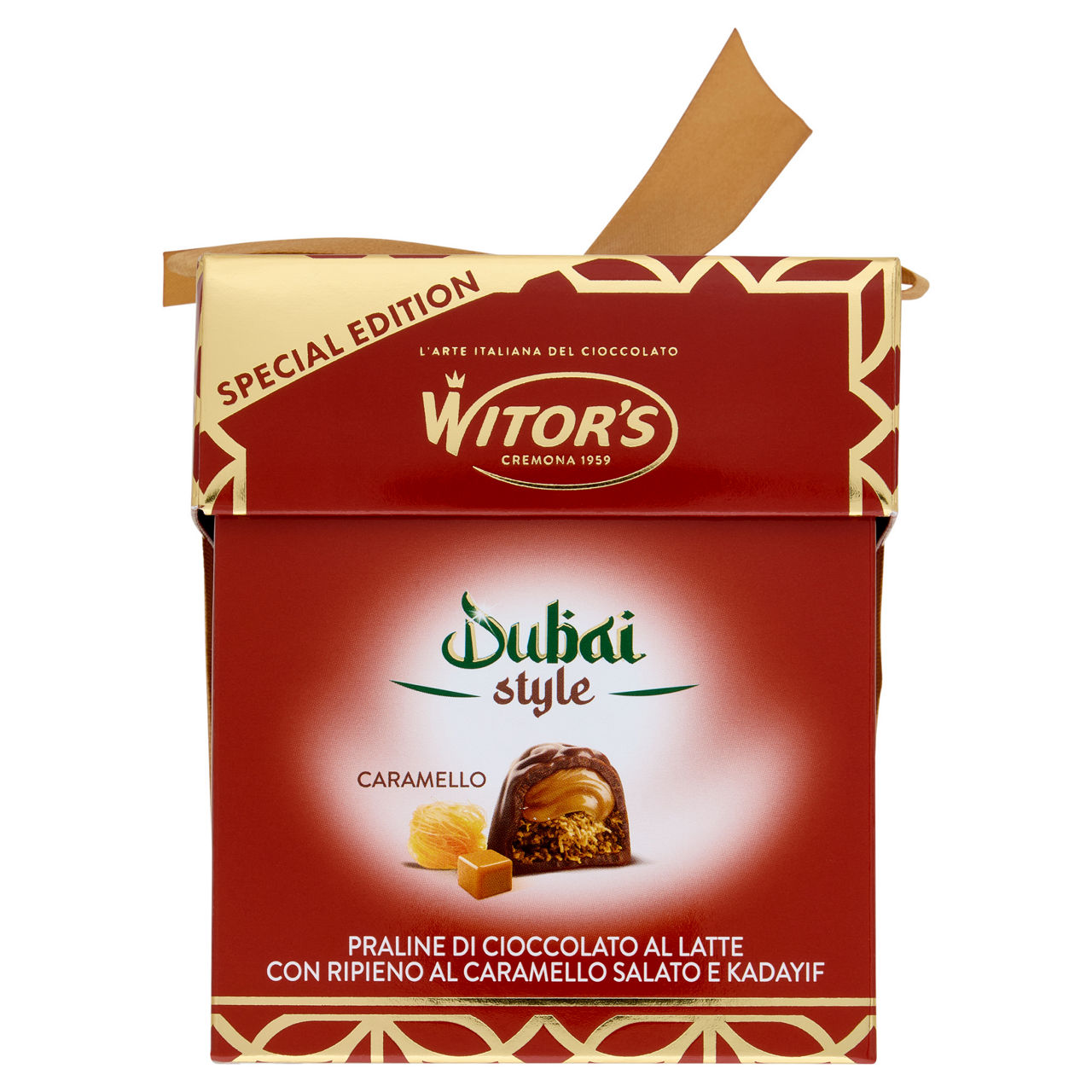 Cioccolatini Dubai Style al caramello in confezione cubotto 150 gr