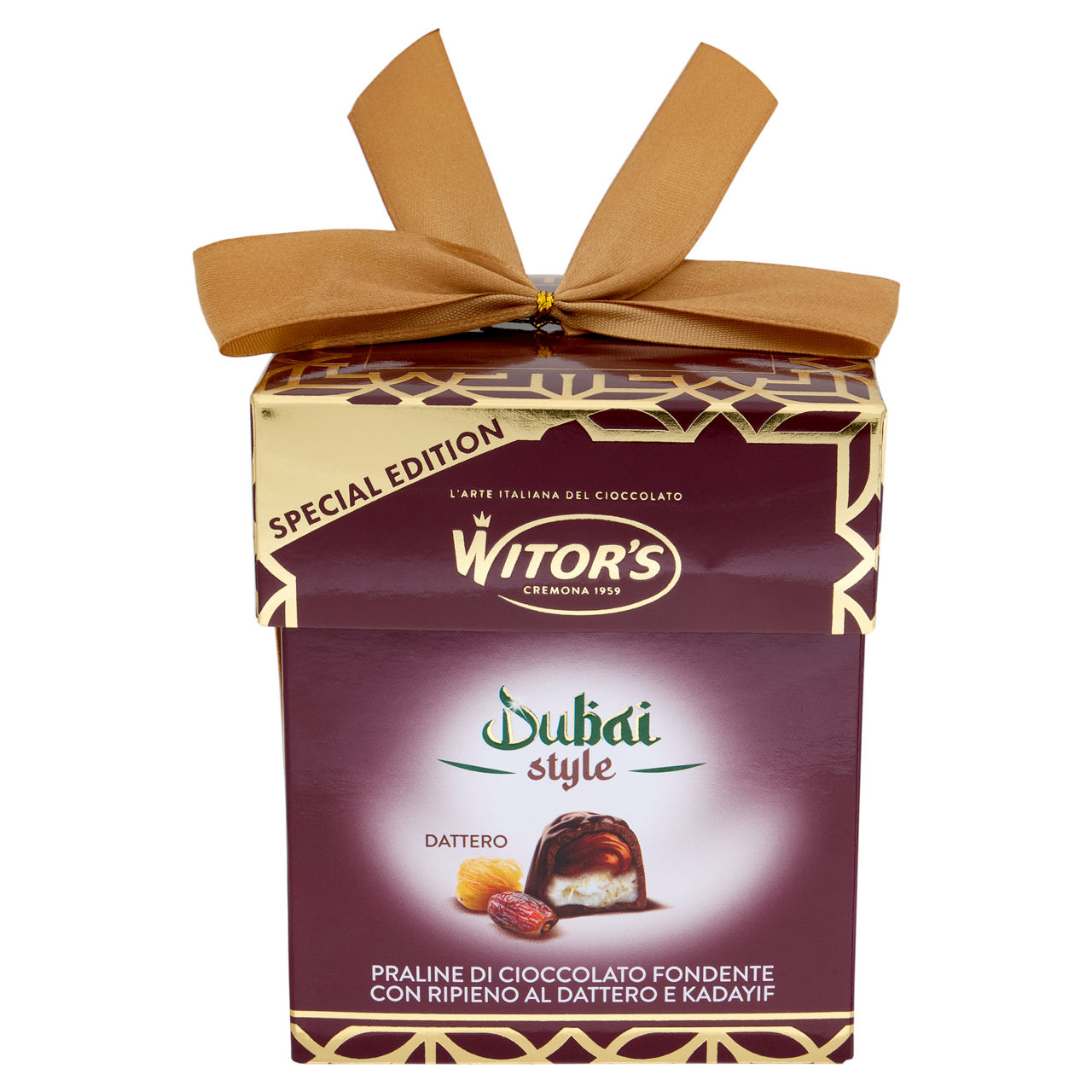 Cioccolatini Dubai Style al dattero in confezione cubotto 150 gr