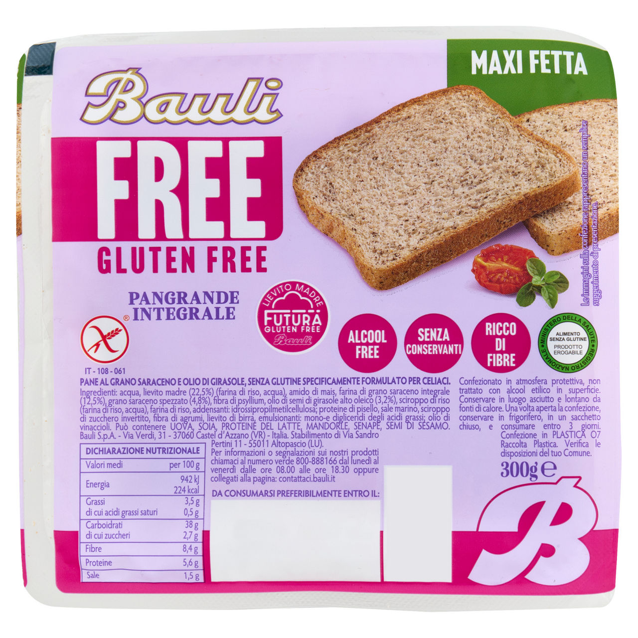 Pane a fette Pangrande integrale senza glutine 300 gr