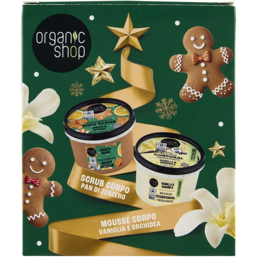 Confezione regalo scrub pan di zenzero e mousse corpo vaniglia e orchidea 1 pz