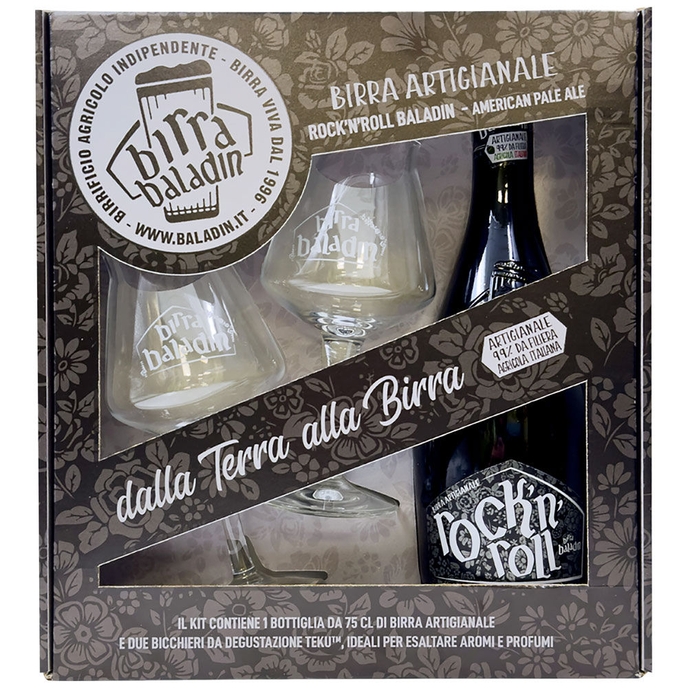 Confezione regalo birra Baladin con due bicchieri Teku 75 ml