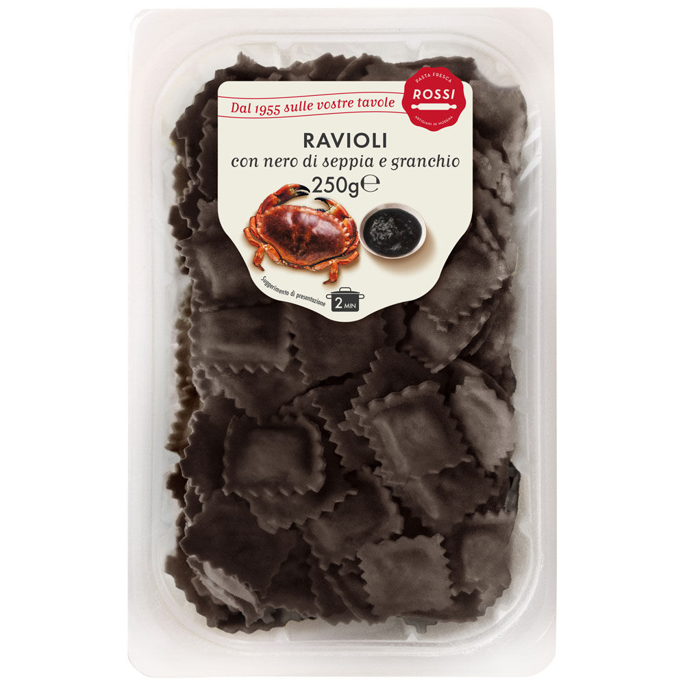 Ravioli freschi con nero di seppia e granchio 250 gr