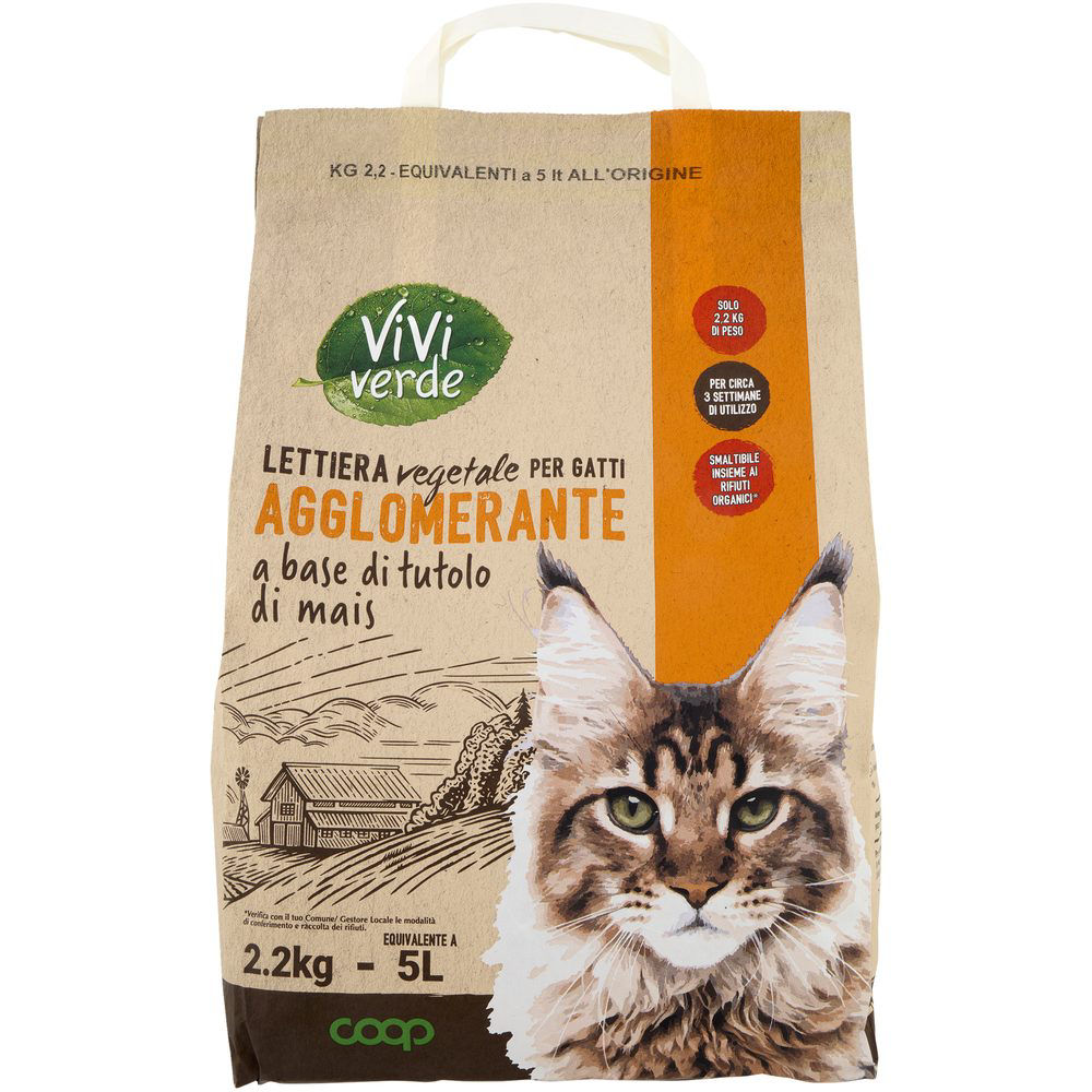 Lettiera vegetale agglomerante in tutolo di mais 2,2 kg