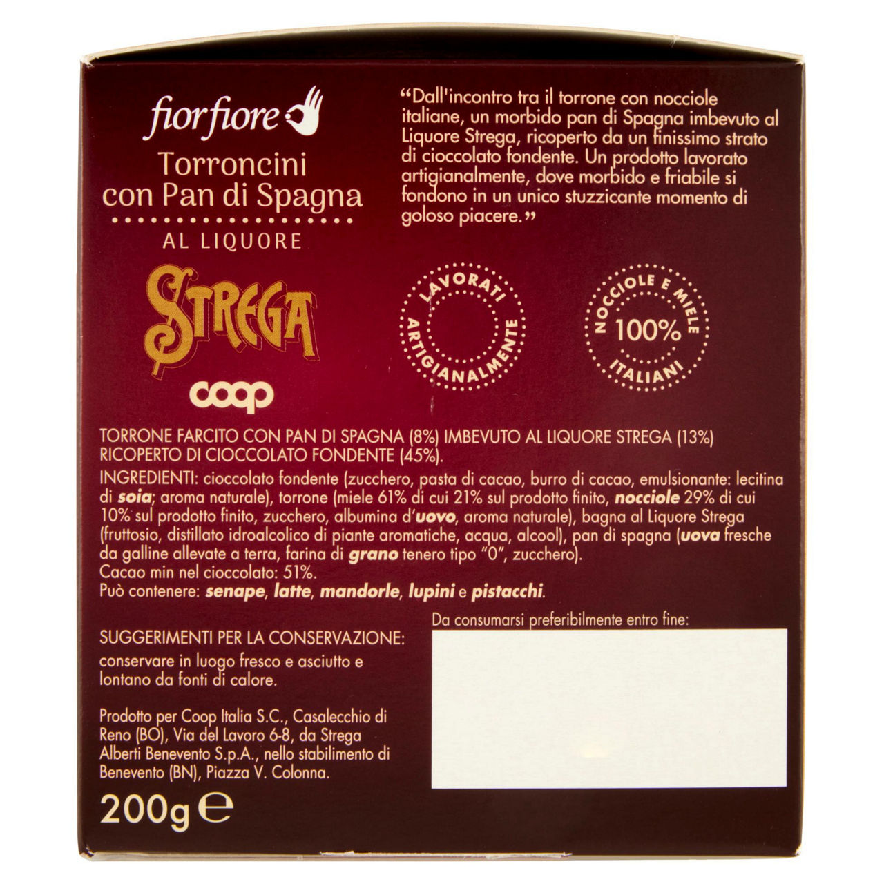 Torroncini ricoperti di cioccolato con pan di spagna al liquore strega 200 gr  - Immagine 21
