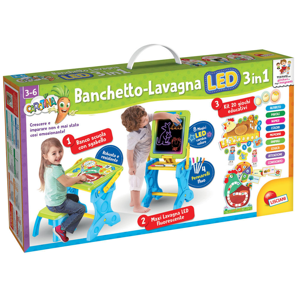 Giocattolo banchetto con sgabello e lavagna led