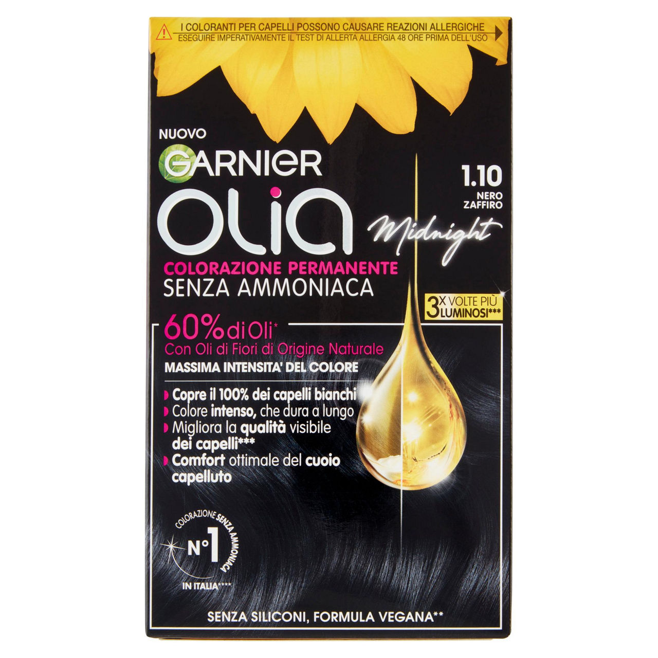 Colorazione permanente capelli senza ammoniaca 1.10 nero zaffiro - Immagine 01