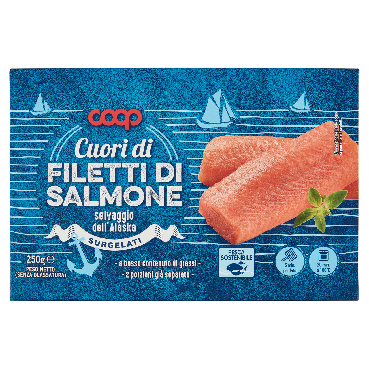 Cuori di filetti di salmone selvaggio dell'Alaska surgelati 250 gr
