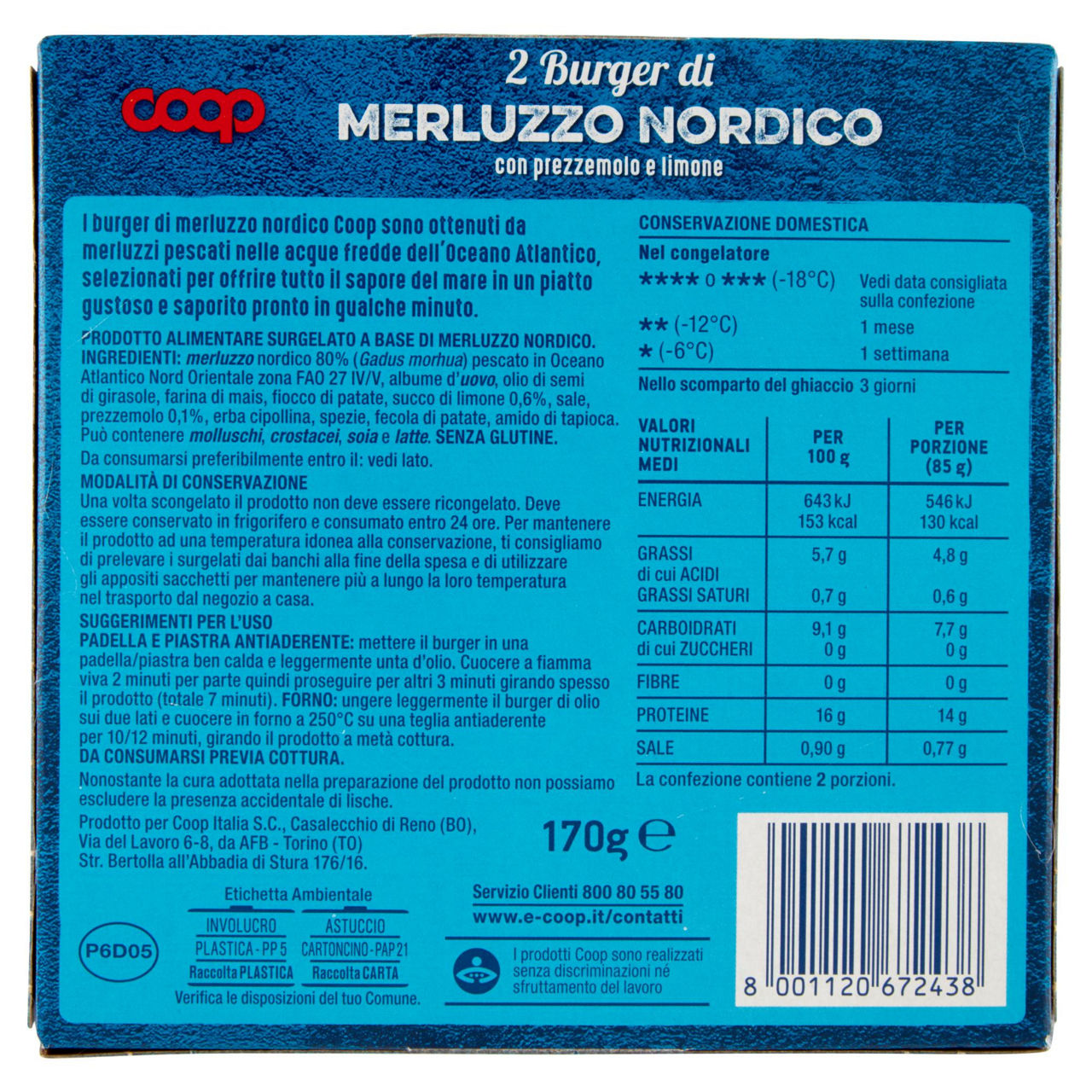 Burger di merluzzo Nordico con prezzemolo e lime surgelati 170 gr - Immagine 61