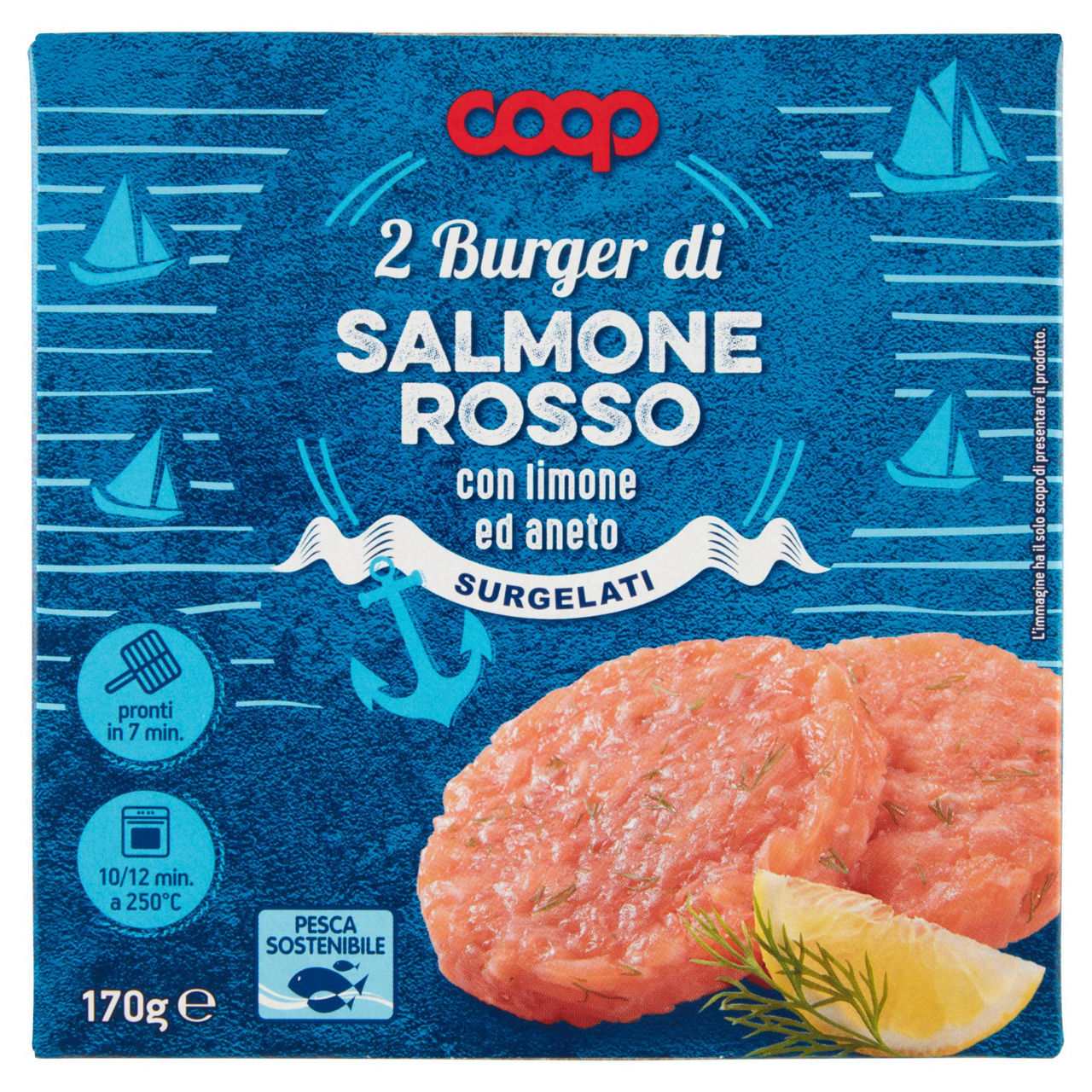 Burger di salmone rosso con limone ed aneto surgelati 170 gr