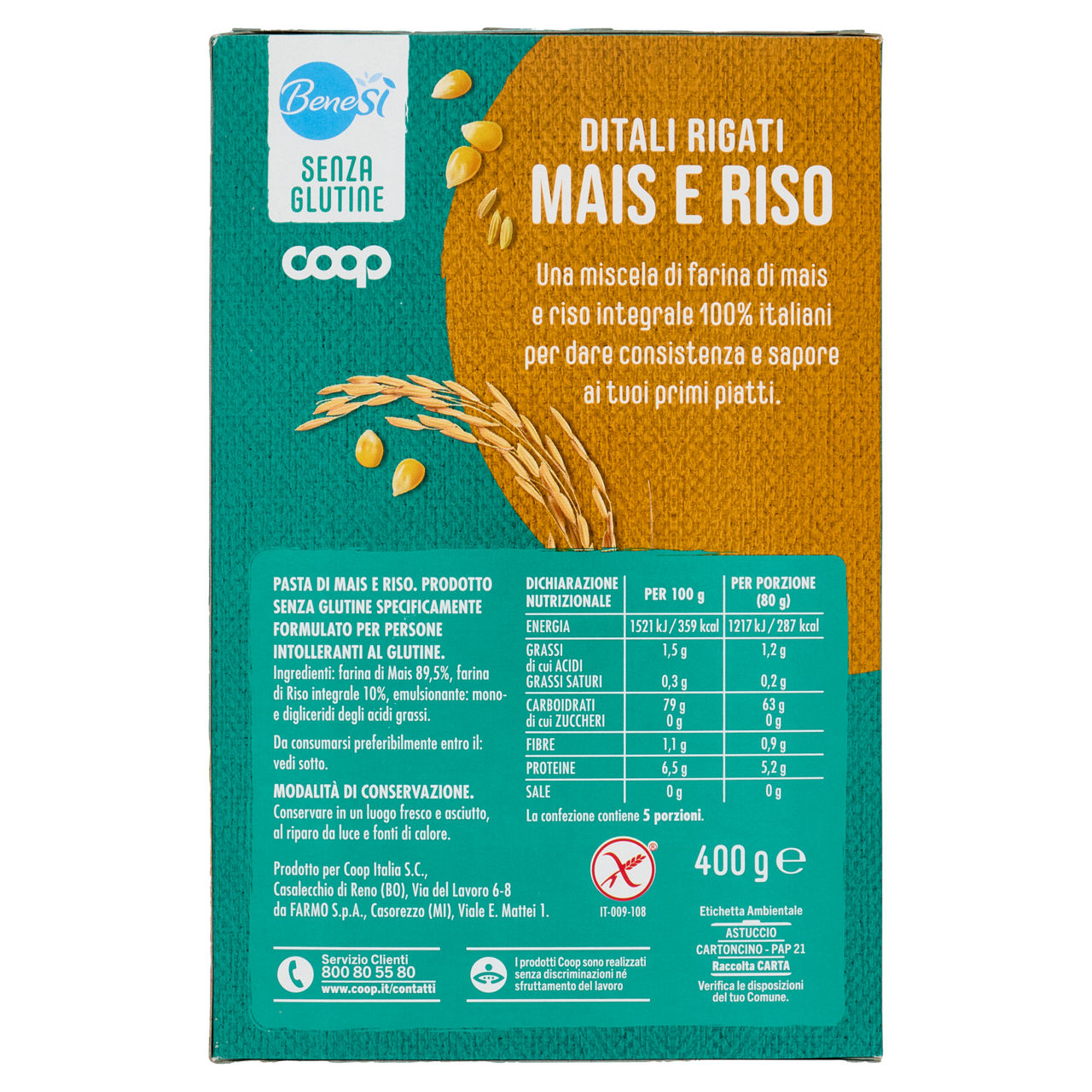 Pasta di mais e riso ditali rigati senza glutine benesi coop g400 - Immagine 81