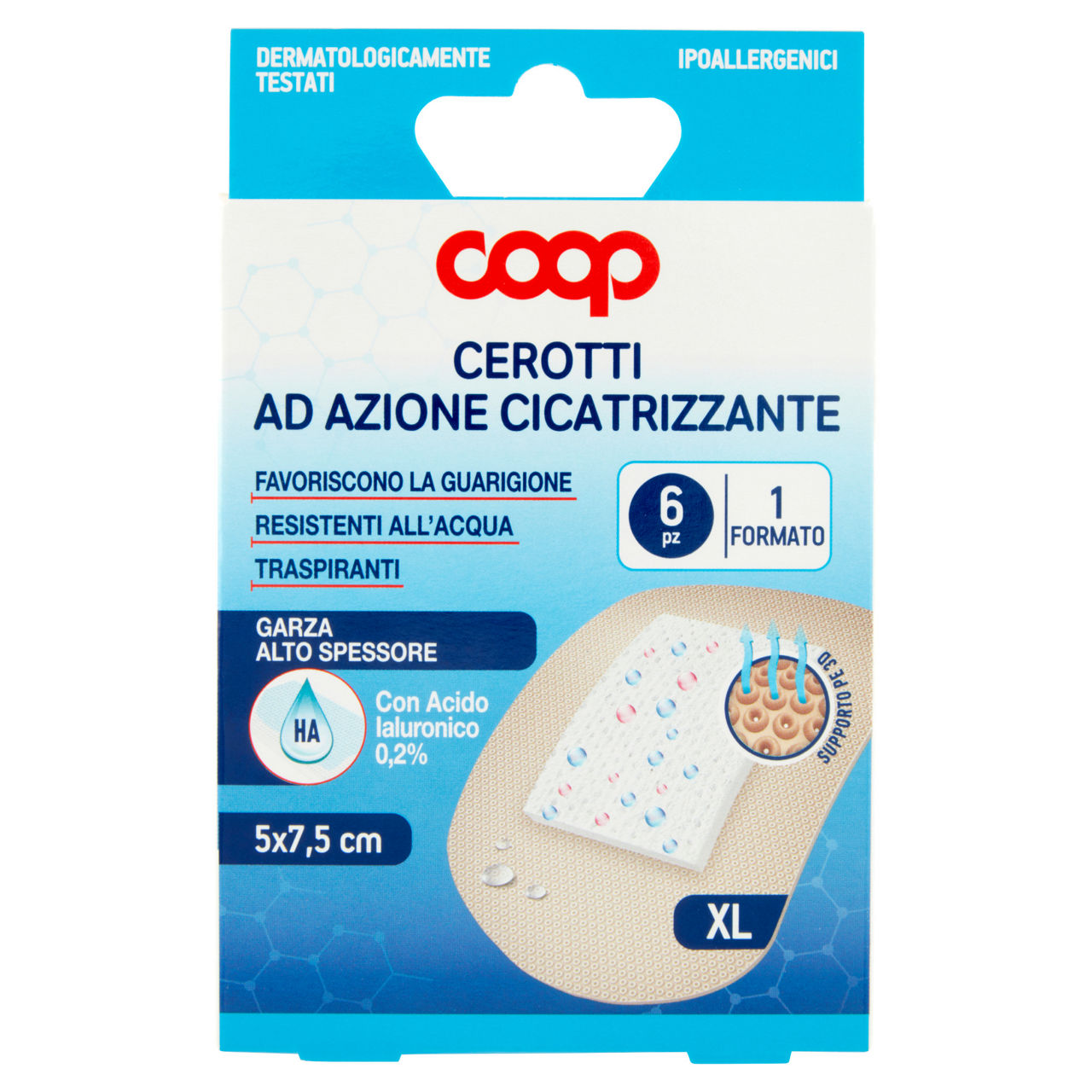 Cerotti cicatrizzanti con acido ialuronico coop xl 5x7,5cm pz 6 - Immagine 01