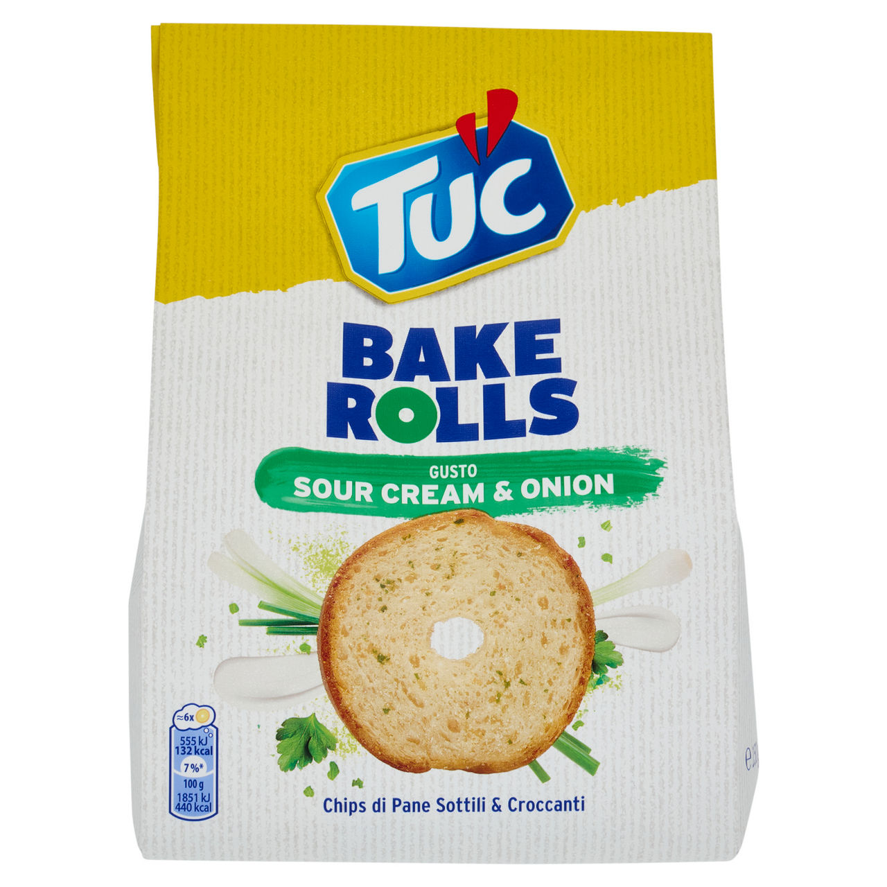 Chips di pane cotte al forno gusto panna acida e cipolla 150 gr
